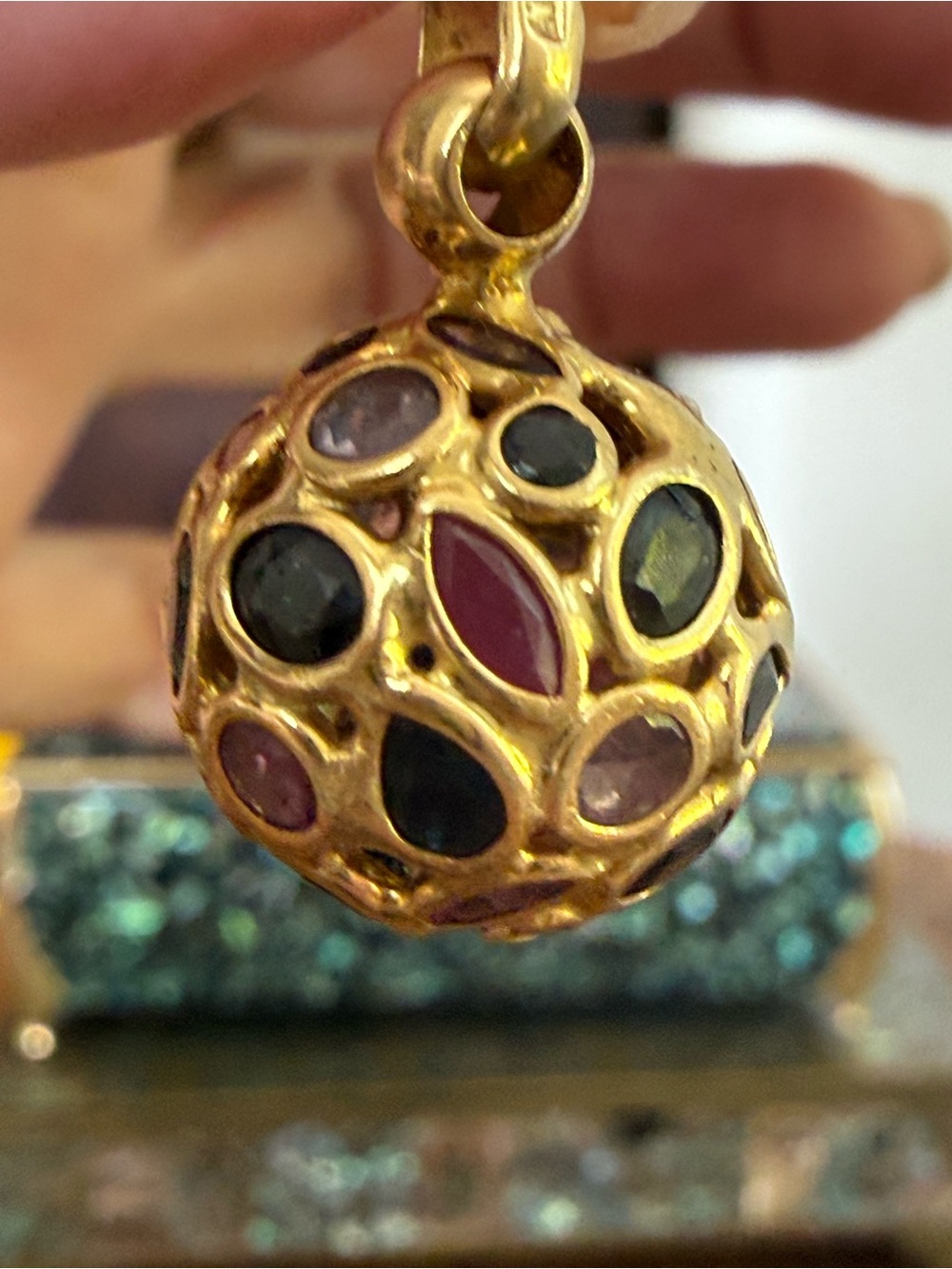 Midcentury Modern 18K Gold Multi-Stone Sphere Charm/Pendant 💎